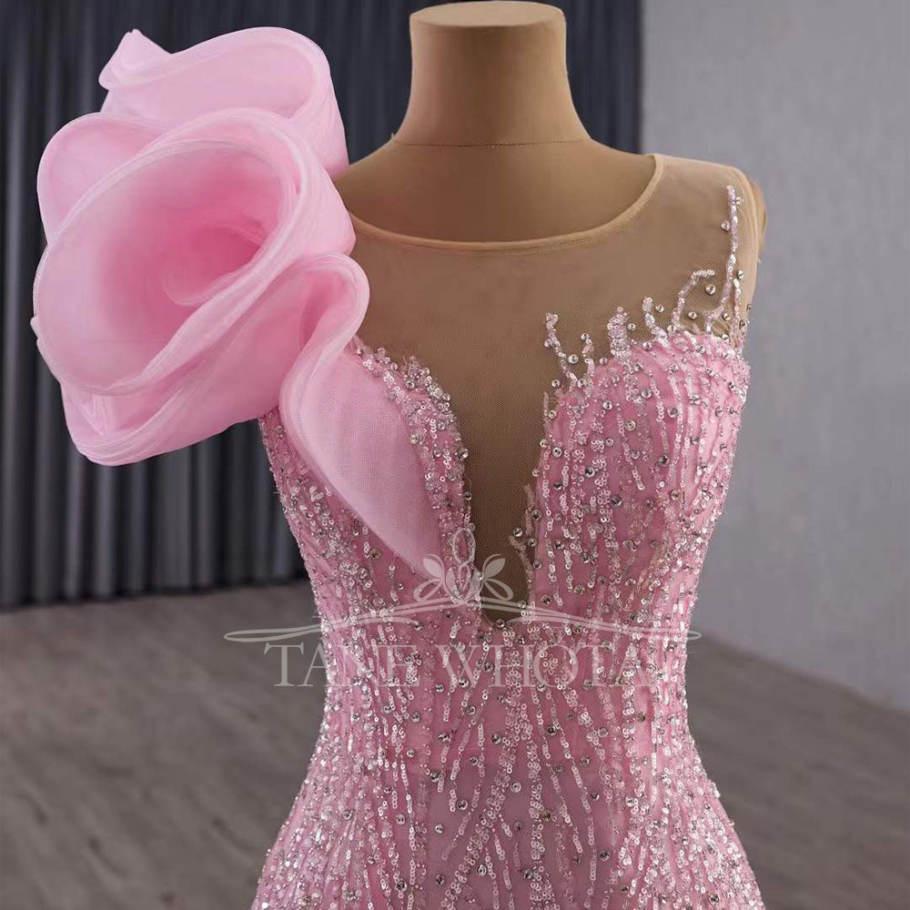 TW579 Luxury O-Neck Sleeveless Evening Dress Lace-Up Back Sequins Crystal Sheath Pink Prom Gown Customized Fit 2025