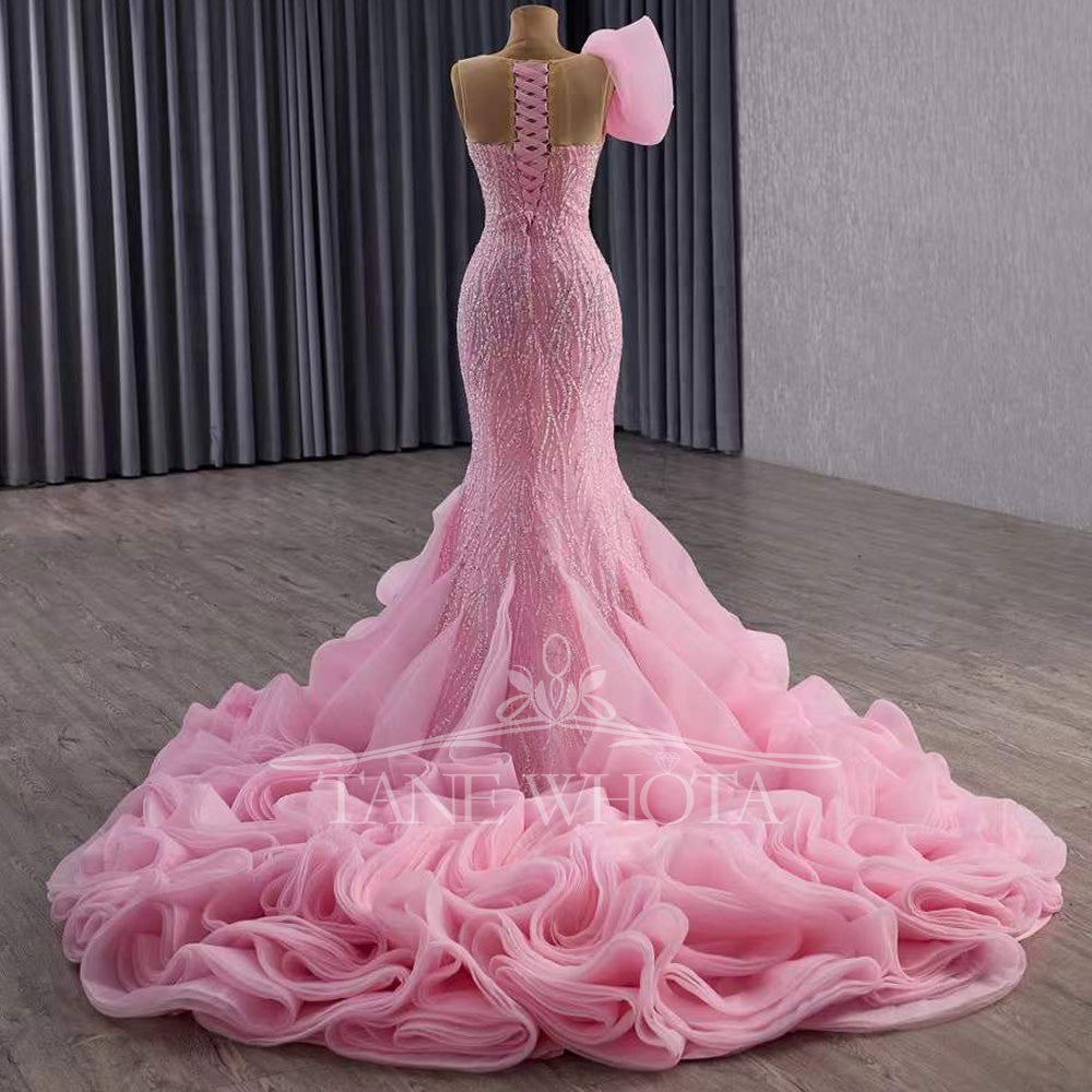 TW579 Luxury O-Neck Sleeveless Evening Dress Lace-Up Back Sequins Crystal Sheath Pink Prom Gown Customized Fit 2025