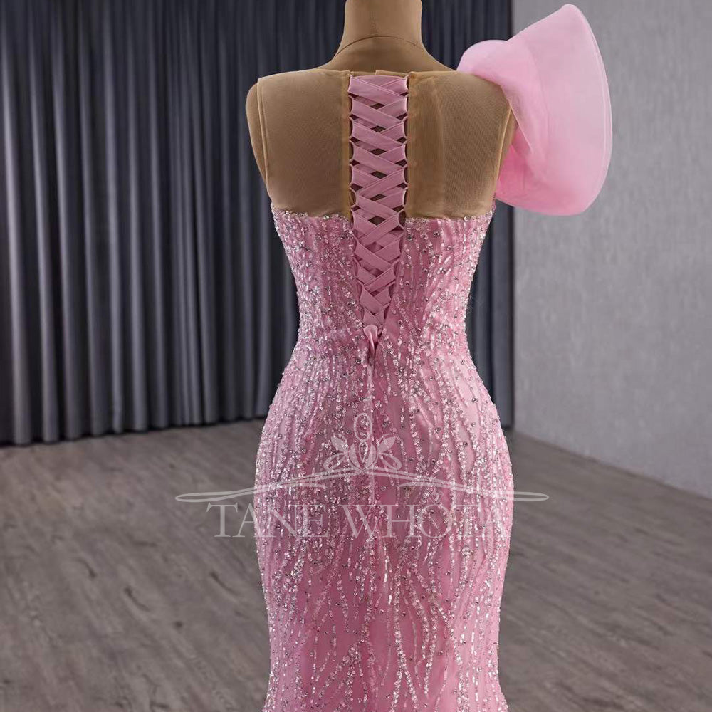 TW579 Luxury O-Neck Sleeveless Evening Dress Lace-Up Back Sequins Crystal Sheath Pink Prom Gown Customized Fit 2025