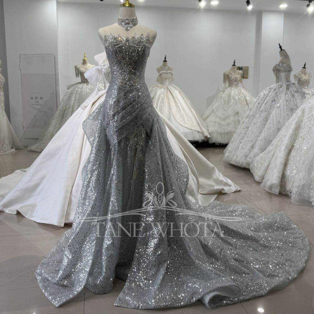 TW533 Luxury Sweetheart Sleeveless Evening Dress 2025 Lace-Up Back Sequins Beading Grey Prom Gown Customized Fit
