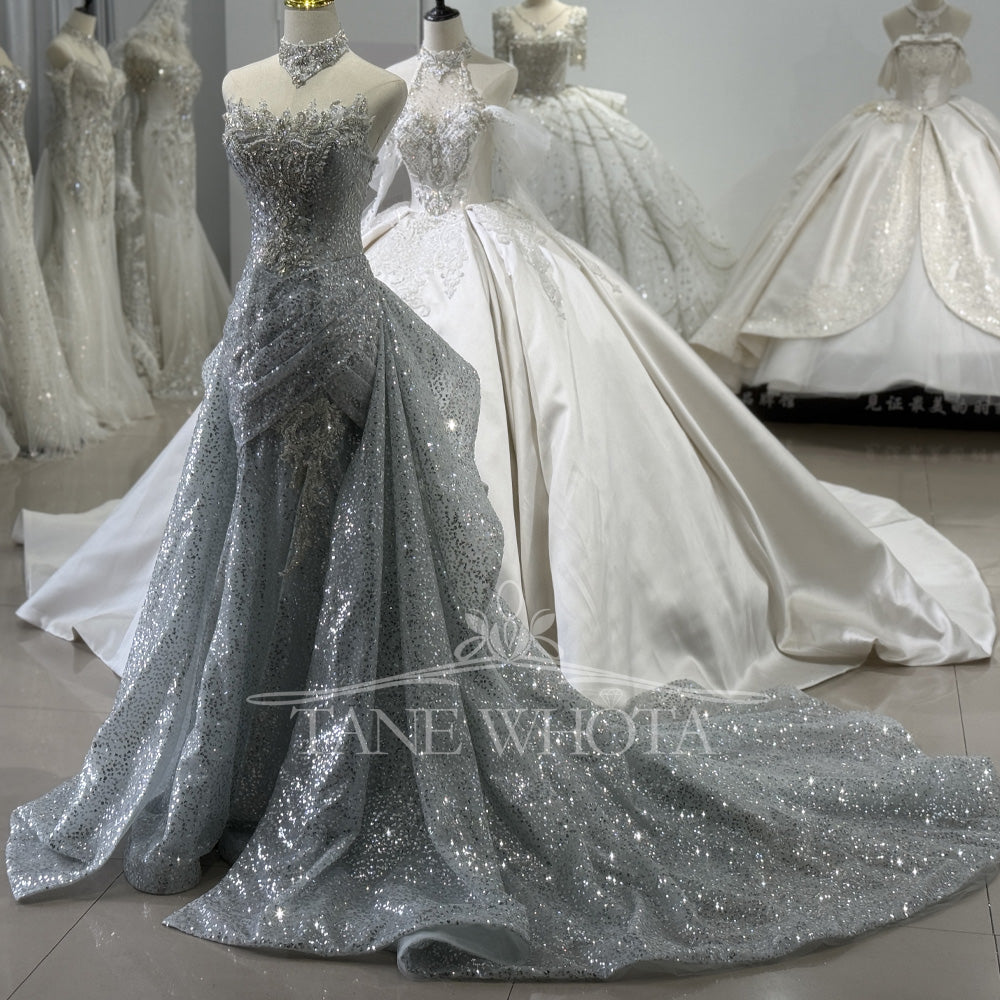 TW533 Luxury Sweetheart Sleeveless Evening Dress 2025 Lace-Up Back Sequins Beading Grey Prom Gown Customized Fit