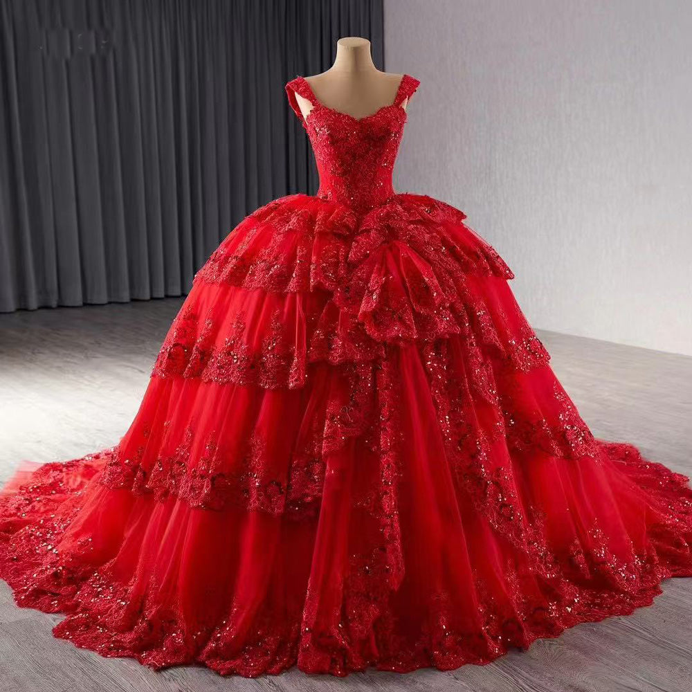 TW124 Vestidos Quinceañeras Estilo Princesa Off Shoulder Sweetheart Lace Beading Lace Up Back Red Long Dress For Special Occasions