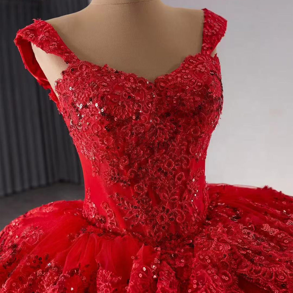 TW124 Vestidos Quinceañeras Estilo Princesa Off Shoulder Sweetheart Lace Beading Lace Up Back Red Long Dress For Special Occasions