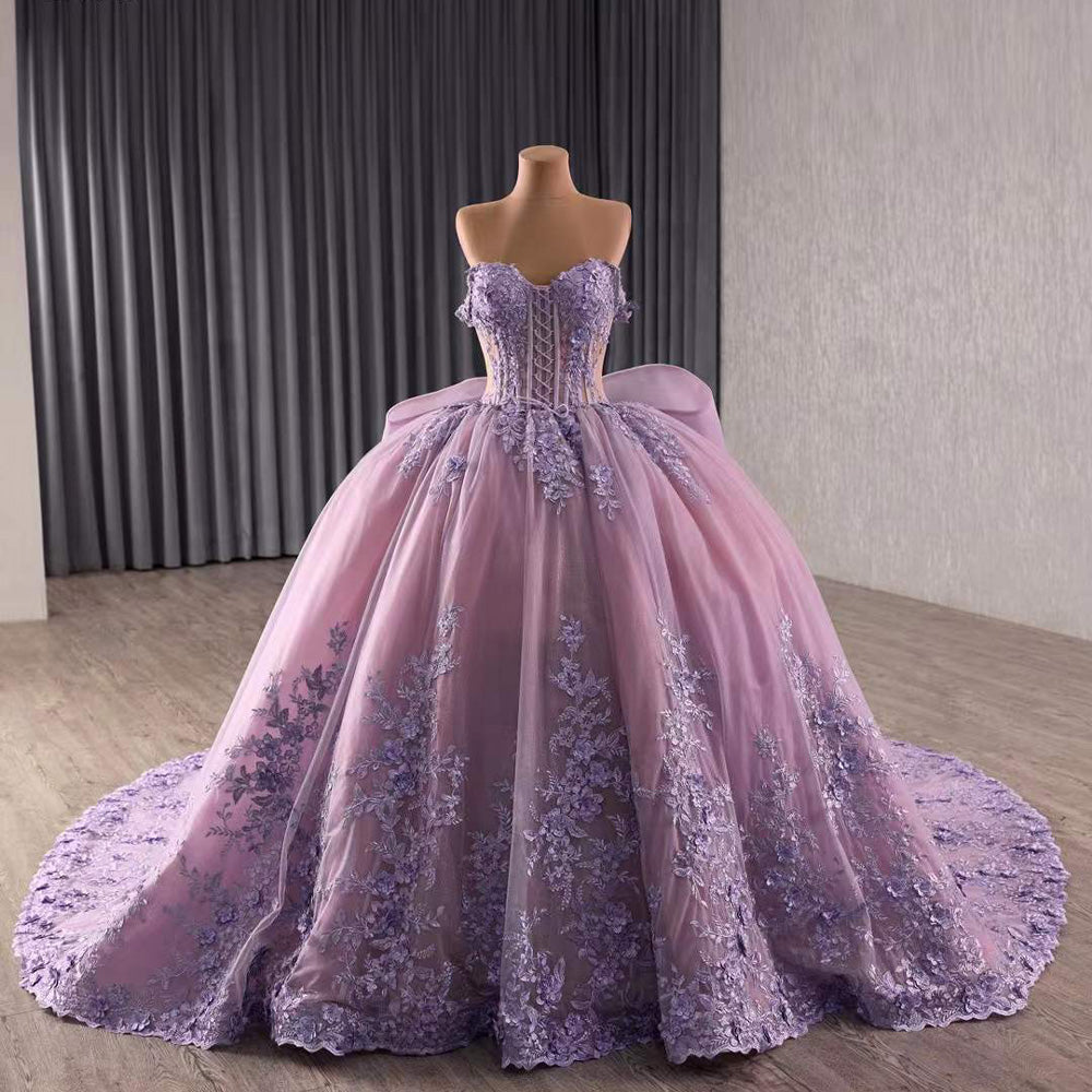 TW094 Vestidos De 15 Quinceañeras Sweetheart Appliques Lace Up Back Purple Long Evening Dress For Special Occasions