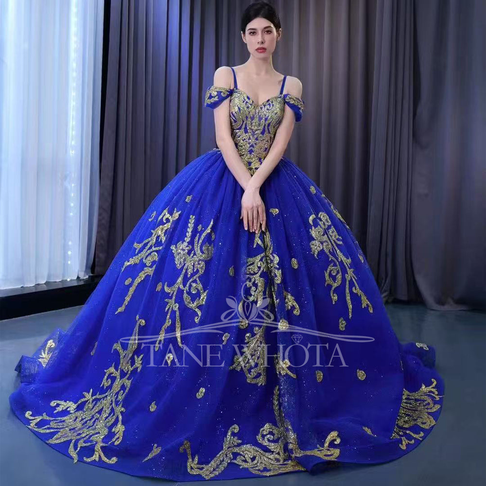 TW293 Vestido Debutante 15 Anos Spaghetti Straps Sweetheart Lace Up Back Sequined Embroidery Customized Blue Long Dress