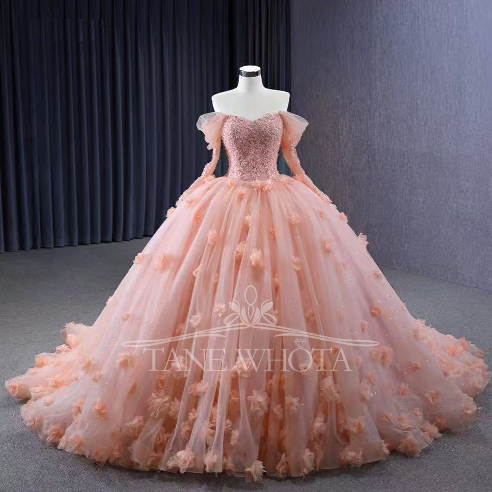 TW291 15 Quinceanera Dress Sweetheart Long Sleeve Lace Up Back Beading Embroidery Appliques Customized Pink Luxury Long Dress