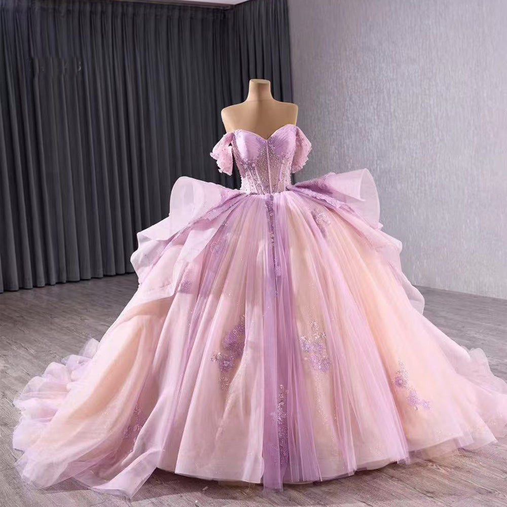 TW125 Vestido De 15 Luxury XV Off Shoulder Sweetheart Appliques Lace Up Back Beading Pink Purple Long Dress For Special Occasions