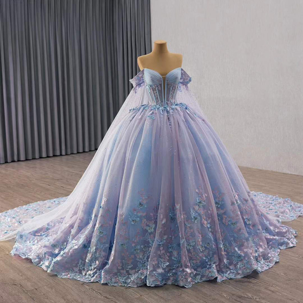 TW093 Vestidos De 15 Quinceañera Luxury 2025 Sleeveless Sweetheart Appliques Lace Up Back Blue Purple Long Dress For Special Occasions