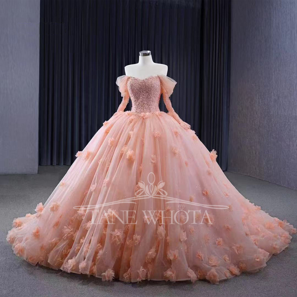 TW291 15 Quinceanera Dress Sweetheart Long Sleeve Lace Up Back Beading Embroidery Appliques Customized Pink Luxury Long Dress