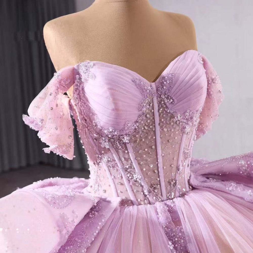 TW125 Vestido De 15 Luxury XV Off Shoulder Sweetheart Appliques Lace Up Back Beading Pink Purple Long Dress For Special Occasions