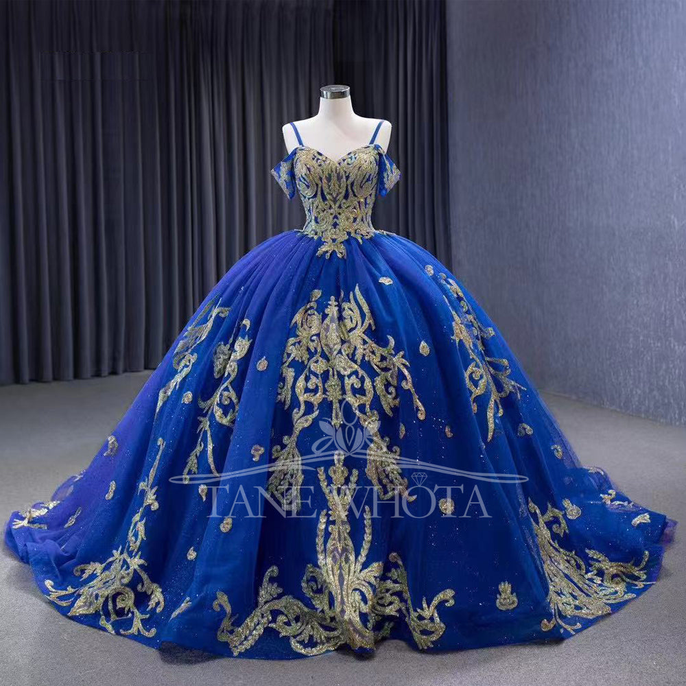 TW293 Vestido Debutante 15 Anos Spaghetti Straps Sweetheart Lace Up Back Sequined Embroidery Customized Blue Long Dress