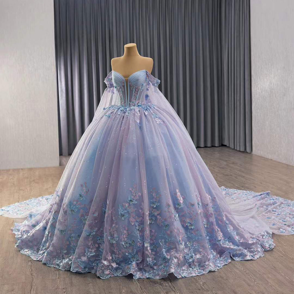 TW093 Vestidos De 15 Quinceañera Luxury 2025 Sleeveless Sweetheart Appliques Lace Up Back Blue Purple Long Dress For Special Occasions