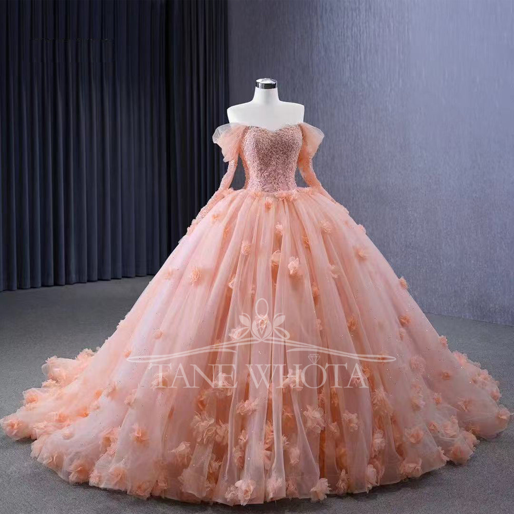 TW291 15 Quinceanera Dress Sweetheart Long Sleeve Lace Up Back Beading Embroidery Appliques Customized Pink Luxury Long Dress