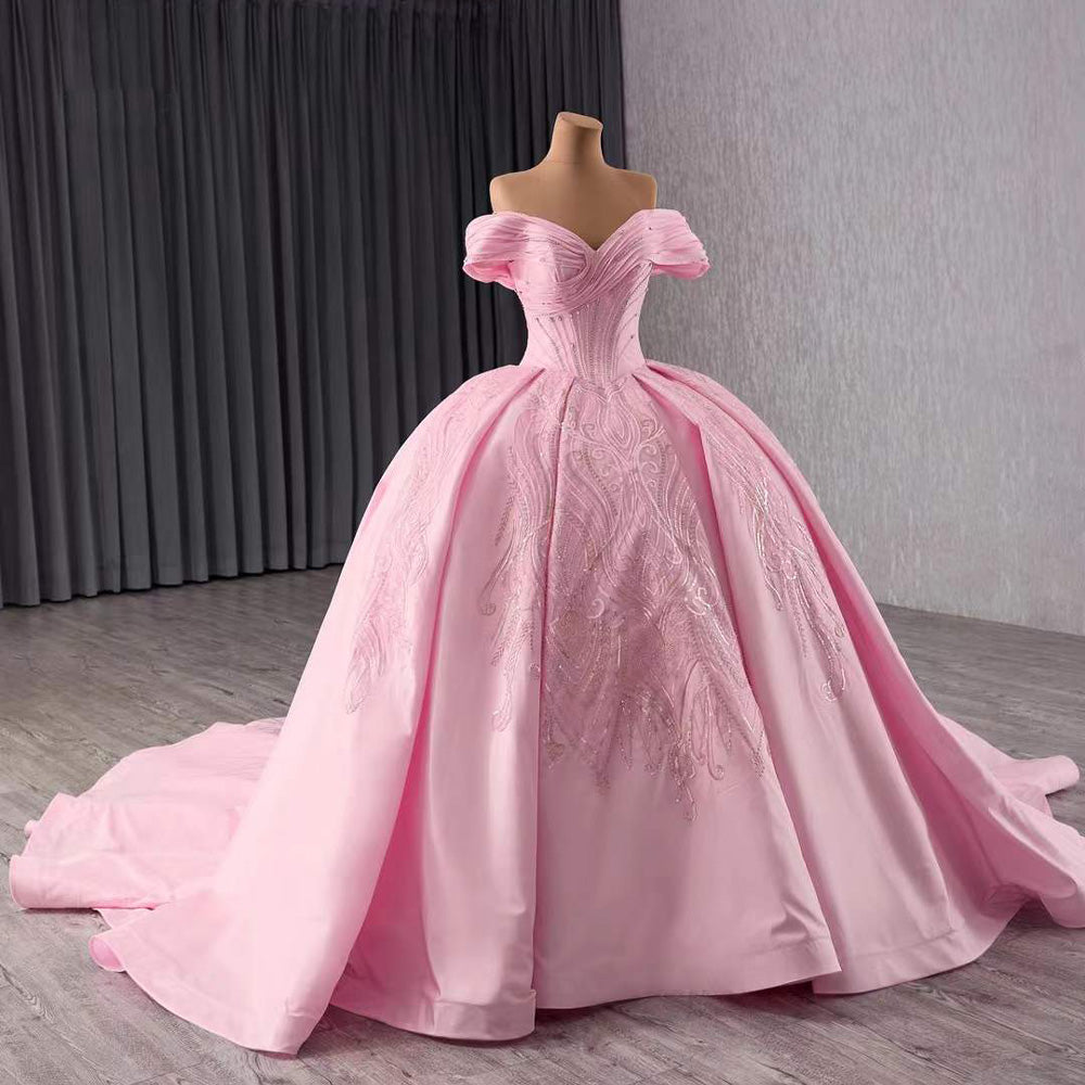 TW117 Vestido 15 Quinceañeras Luxury Off Shoulder Sweetheart Lace Up Back Pink Customized Long Dress For Special Occasions