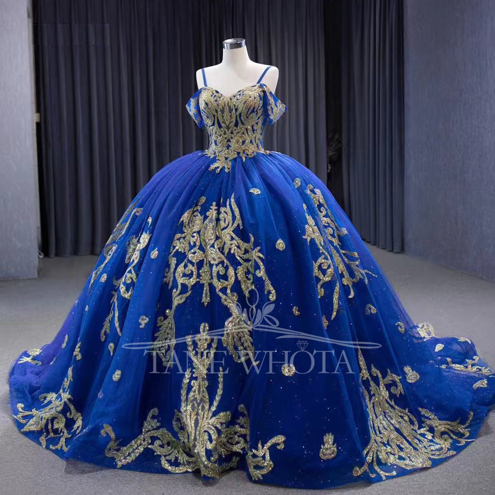TW293 Vestido Debutante 15 Anos Spaghetti Straps Sweetheart Lace Up Back Sequined Embroidery Customized Blue Long Dress