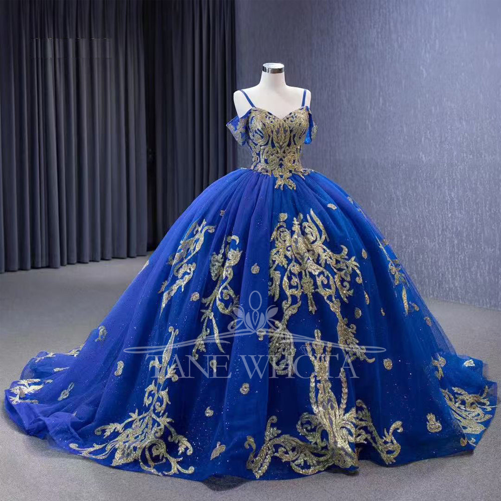 TW293 Vestido Debutante 15 Anos Spaghetti Straps Sweetheart Lace Up Back Sequined Embroidery Customized Blue Long Dress