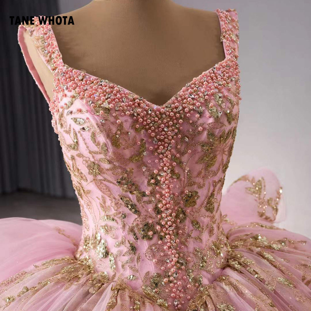 TW202 Vestidos De Quinceañeras Spaghetti Strapless Lace Up Back Sequined Beading Embroidery Pink Long Dress For Special Occasions