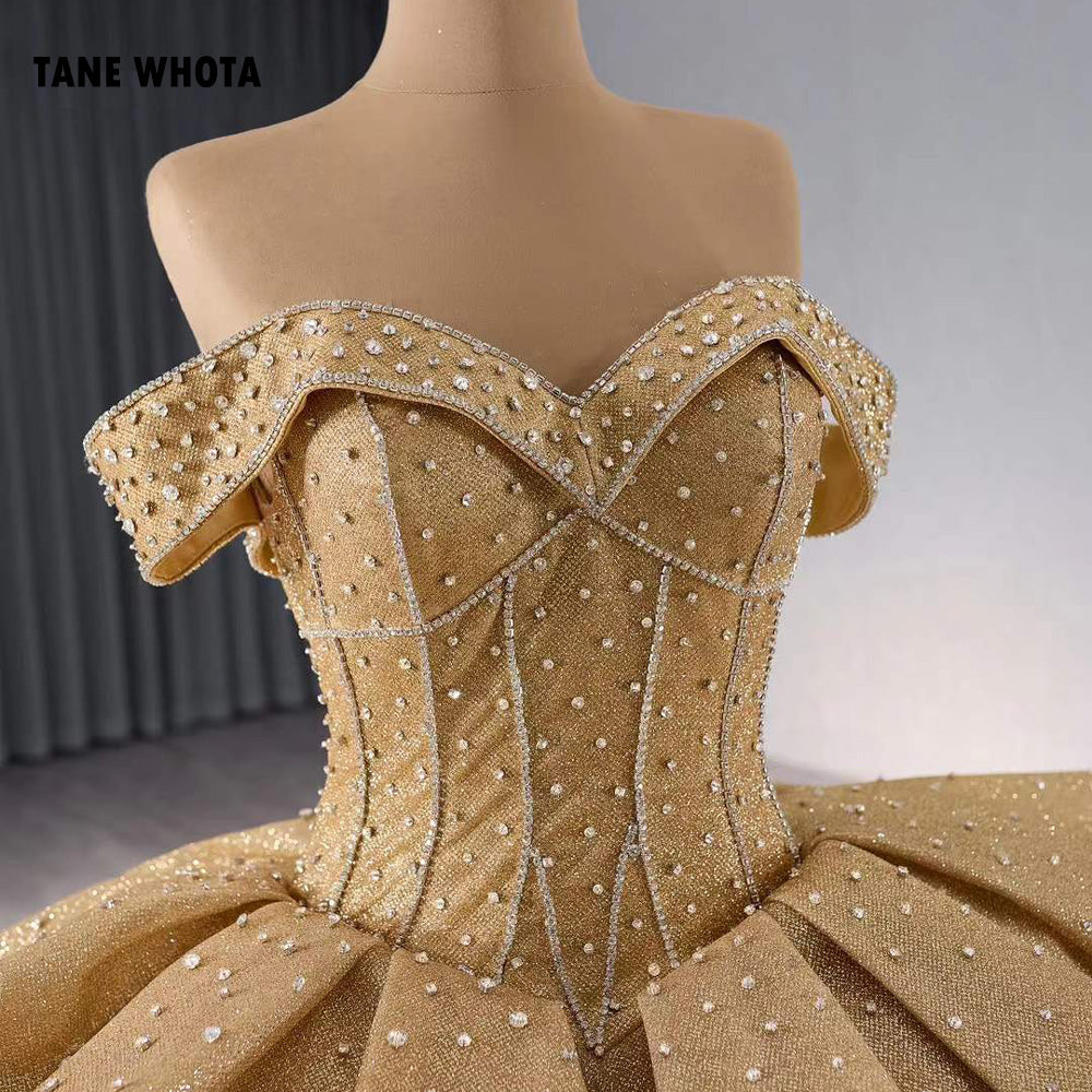 TW206 Vestido De 15 Anos Sweetheart Off Shoulder Lace Up Back Beading Crystal Yellow Long Dress For Special Occasions Customized