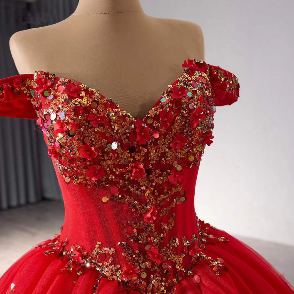 TW199 Vestidos Para 15 Quinceanera Off Shoulder Sweetheart Lace Up Back Sequined Red Customized Long Dress For Special Occasions