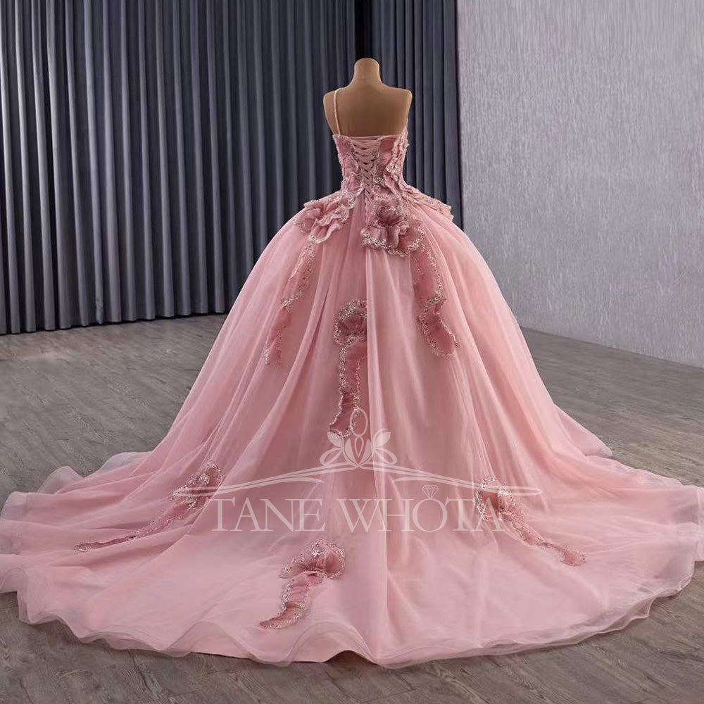 TW572 Vestidis Customizable Pink Prom Dress Quinceañera One-Shoulder Lace-Up Back Sequined Tiered Design For Women