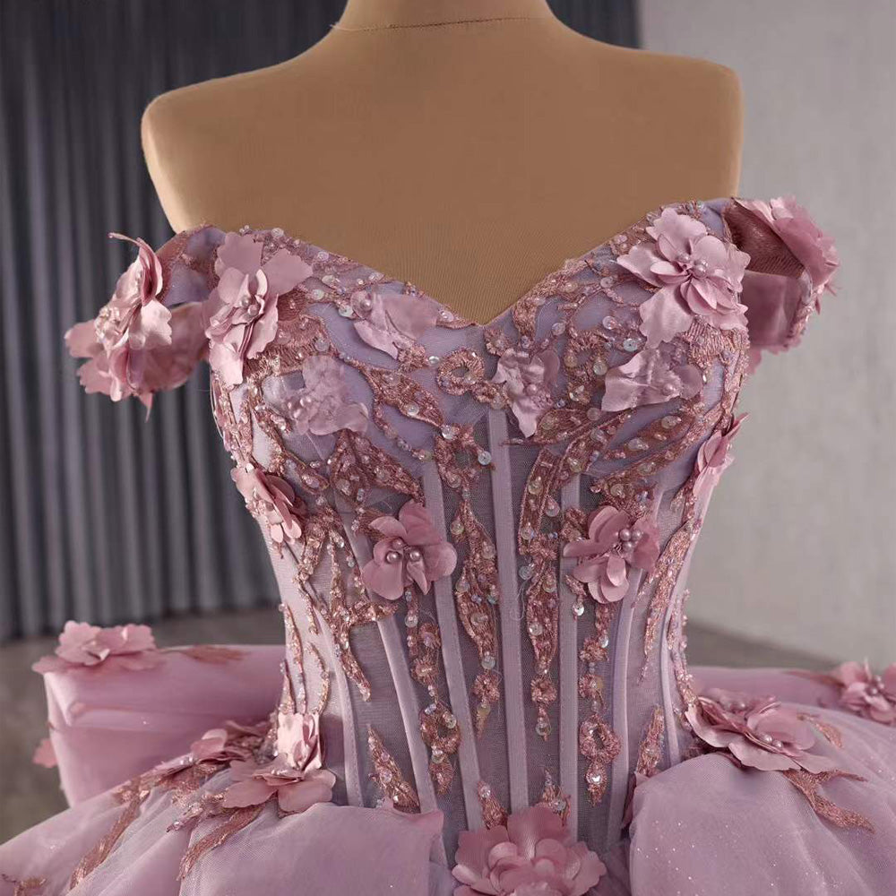 TW096 Vestidos De 15 Años Quinceañera Sweetheart Off Shoulder Bow Appliques Lace Up Back Purple Dress For Special Occasions