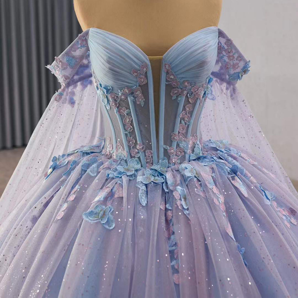 TW093 Vestidos De 15 Quinceañera Luxury 2025 Sleeveless Sweetheart Appliques Lace Up Back Blue Purple Long Dress For Special Occasions