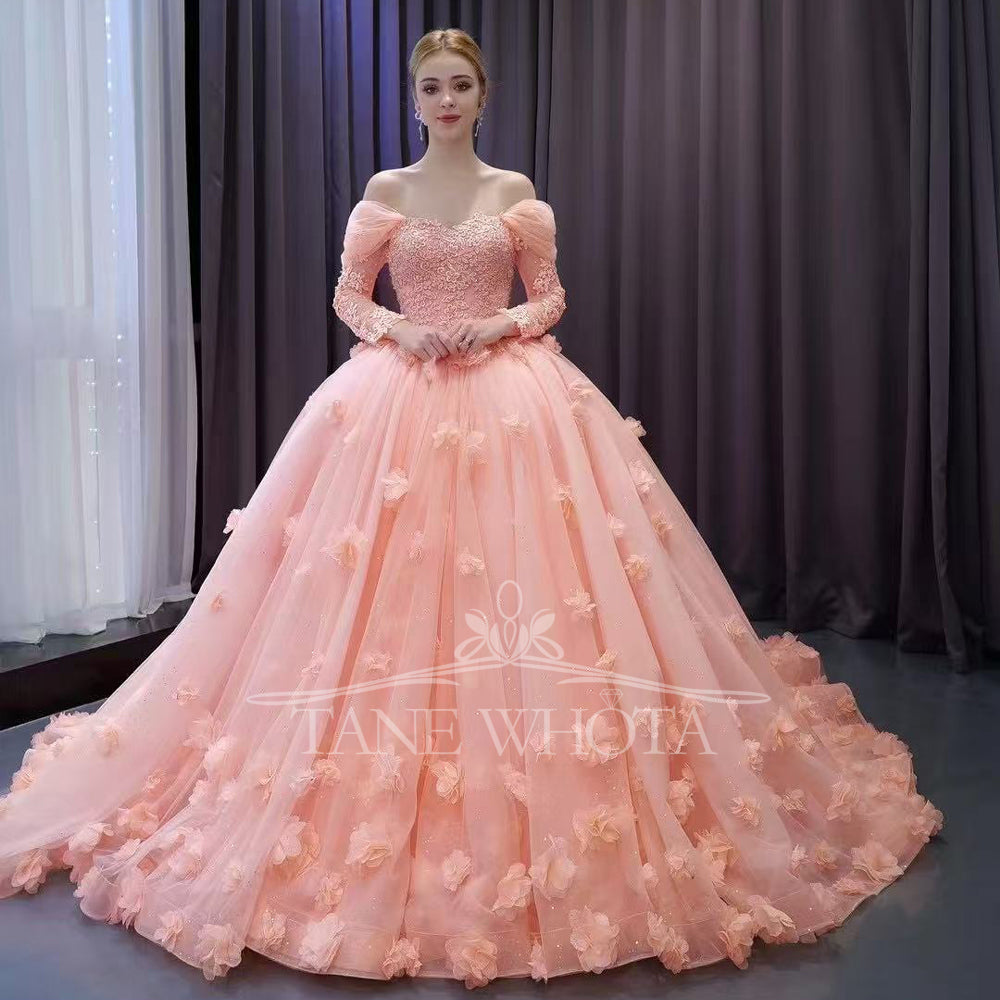 TW291 15 Quinceanera Dress Sweetheart Long Sleeve Lace Up Back Beading Embroidery Appliques Customized Pink Luxury Long Dress