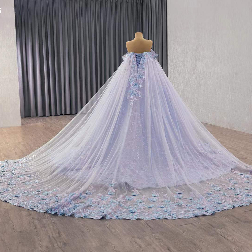TW093 Vestidos De 15 Quinceañera Luxury 2025 Sleeveless Sweetheart Appliques Lace Up Back Blue Purple Long Dress For Special Occasions