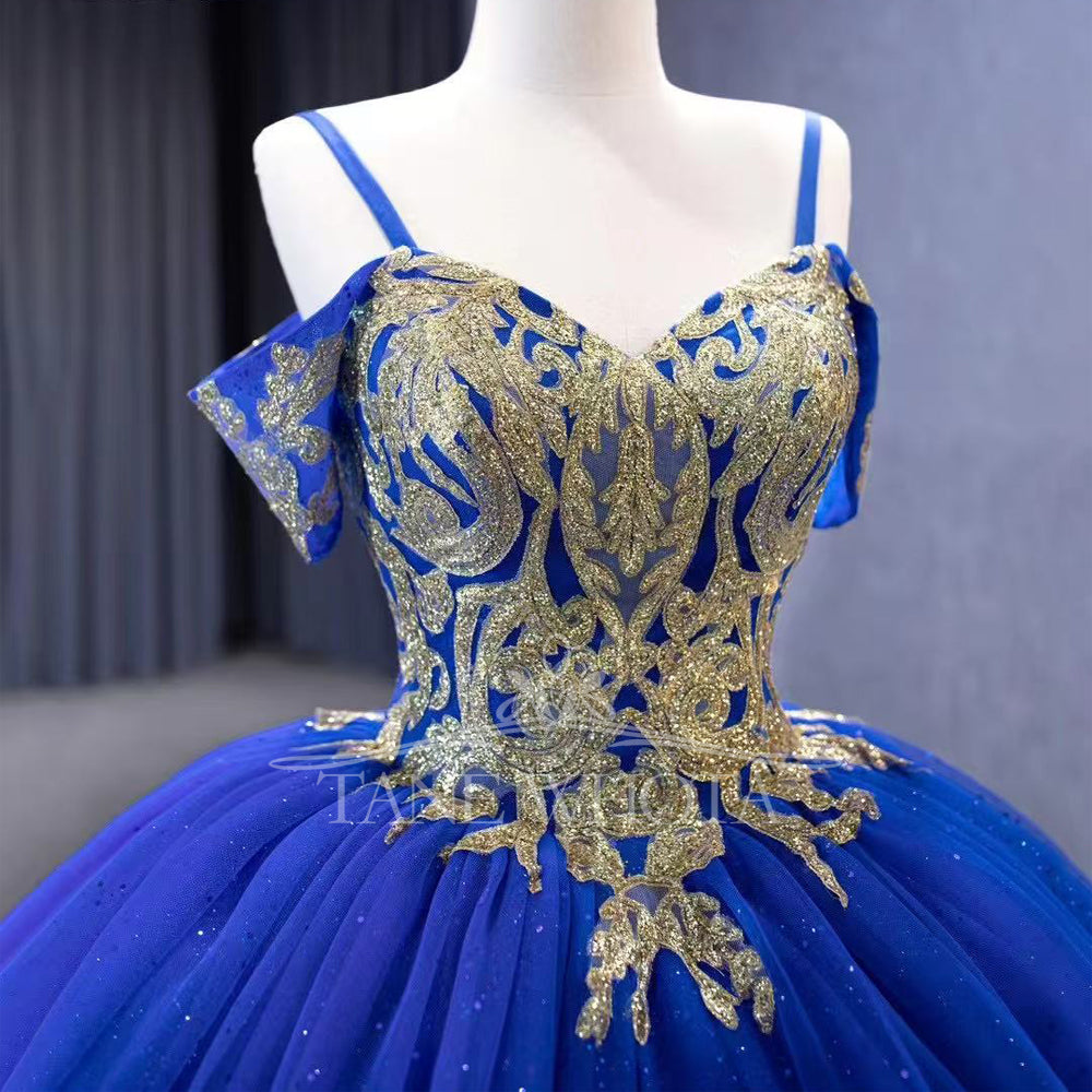 TW293 Vestido Debutante 15 Anos Spaghetti Straps Sweetheart Lace Up Back Sequined Embroidery Customized Blue Long Dress
