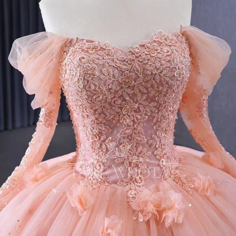 TW291 15 Quinceanera Dress Sweetheart Long Sleeve Lace Up Back Beading Embroidery Appliques Customized Pink Luxury Long Dress