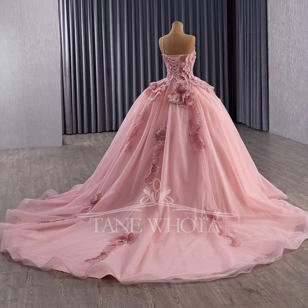 TW572 Vestidis Customizable Pink Prom Dress Quinceañera One-Shoulder Lace-Up Back Sequined Tiered Design For Women