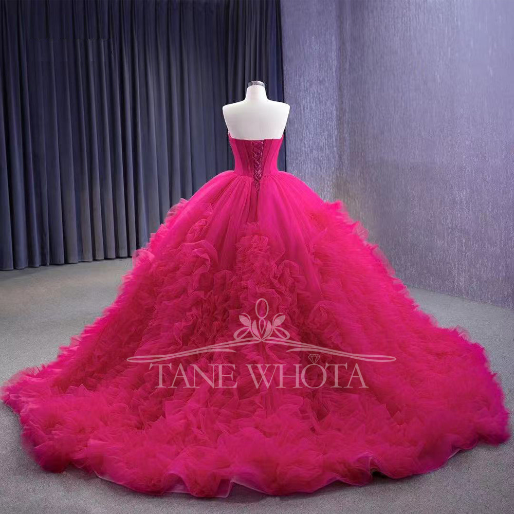 TW289 Vestido De Debutante 15 Anos Luxury Sweetheart Sleeveless Lace Up Back Beading Customized Rose Red Ball Gown Quinceanera Dress