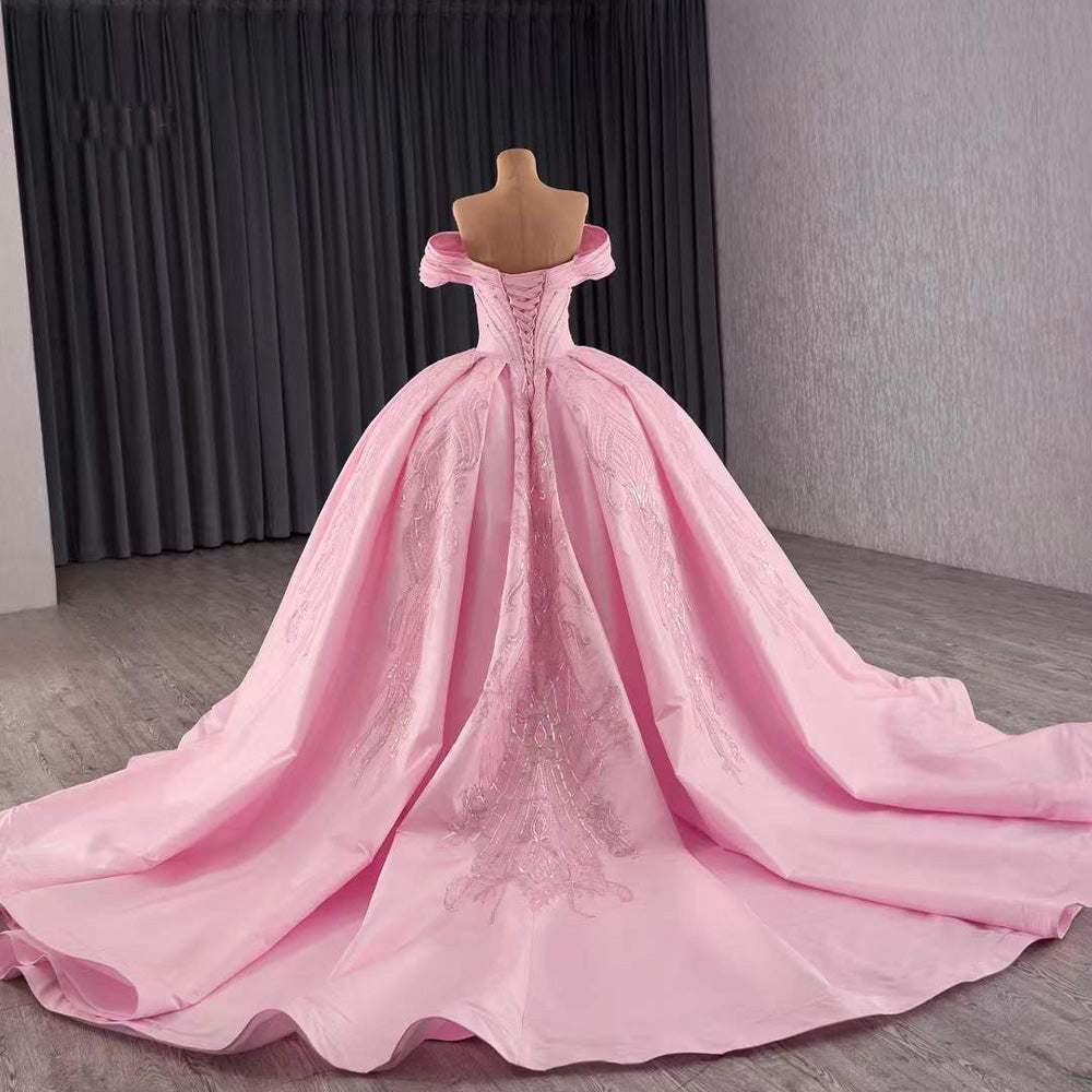 TW117 Vestido 15 Quinceañeras Luxury Off Shoulder Sweetheart Lace Up Back Pink Customized Long Dress For Special Occasions