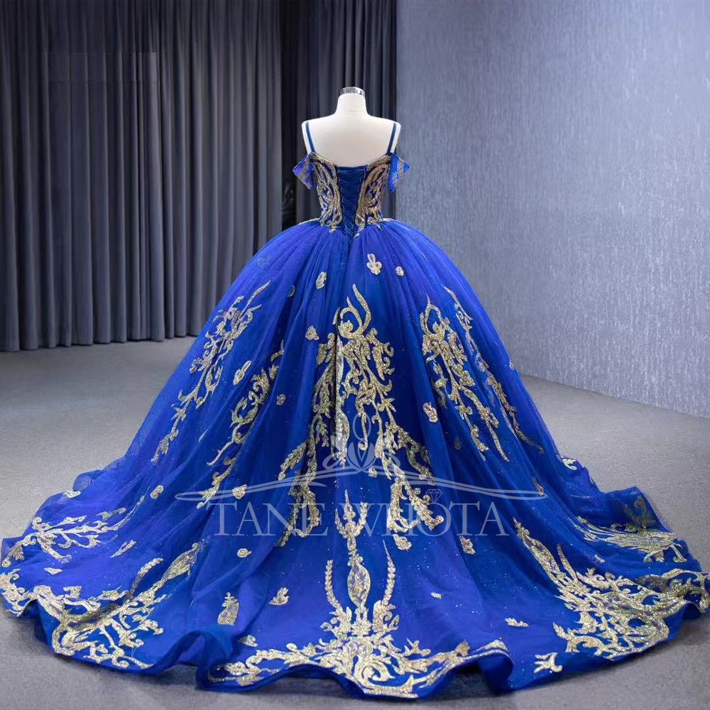TW293 Vestido Debutante 15 Anos Spaghetti Straps Sweetheart Lace Up Back Sequined Embroidery Customized Blue Long Dress