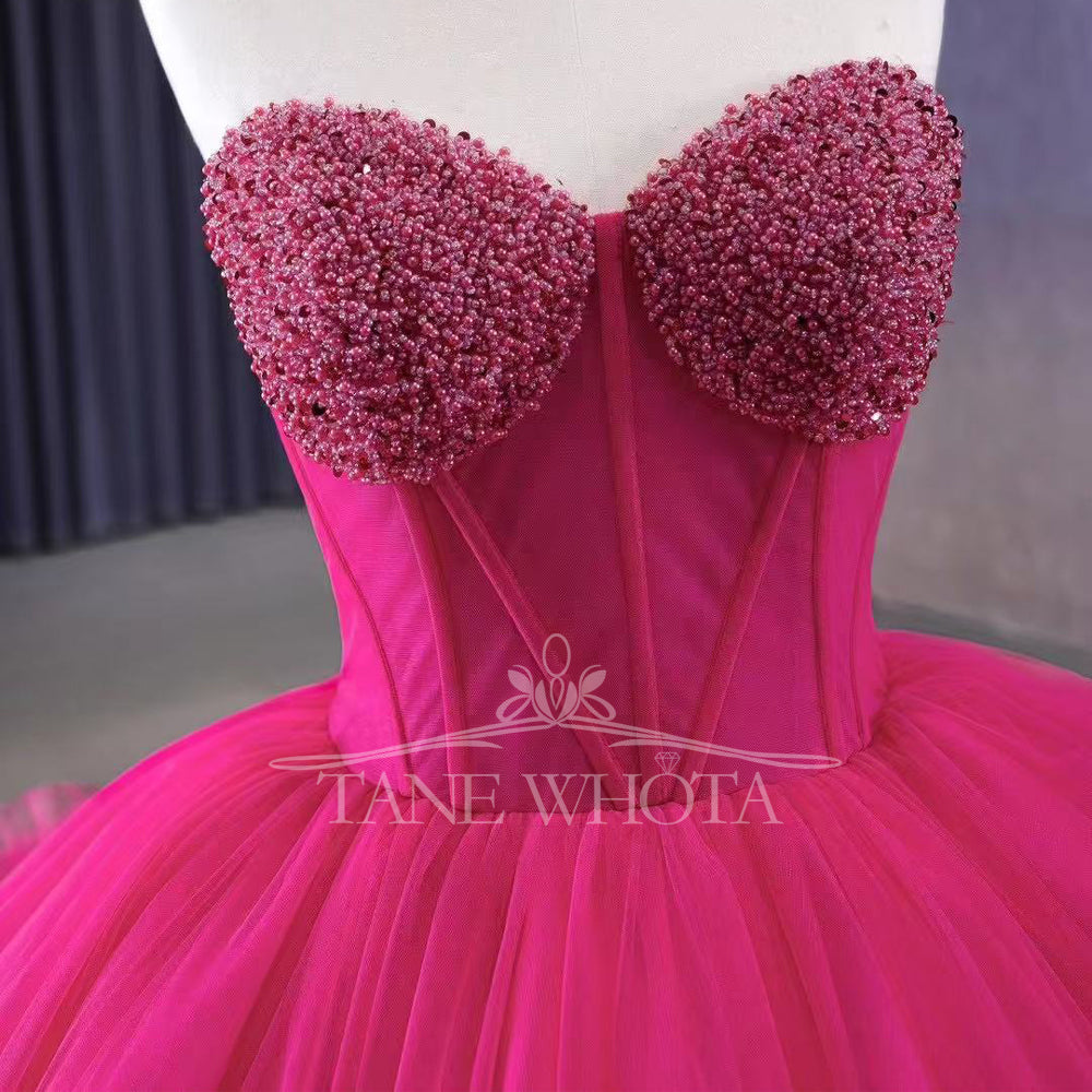 TW289 Vestido De Debutante 15 Anos Luxury Sweetheart Sleeveless Lace Up Back Beading Customized Rose Red Ball Gown Quinceanera Dress