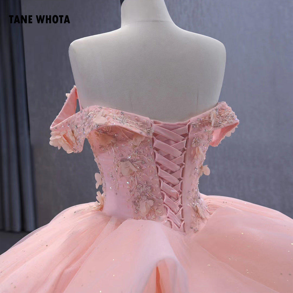TW284 Quinceañera Dresses 2025 Off Shoulder Sweetheart Lace Up Back Appliques Sequined Customized Orange Long Dress Luxury