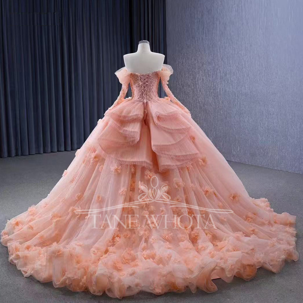 TW291 15 Quinceanera Dress Sweetheart Long Sleeve Lace Up Back Beading Embroidery Appliques Customized Pink Luxury Long Dress
