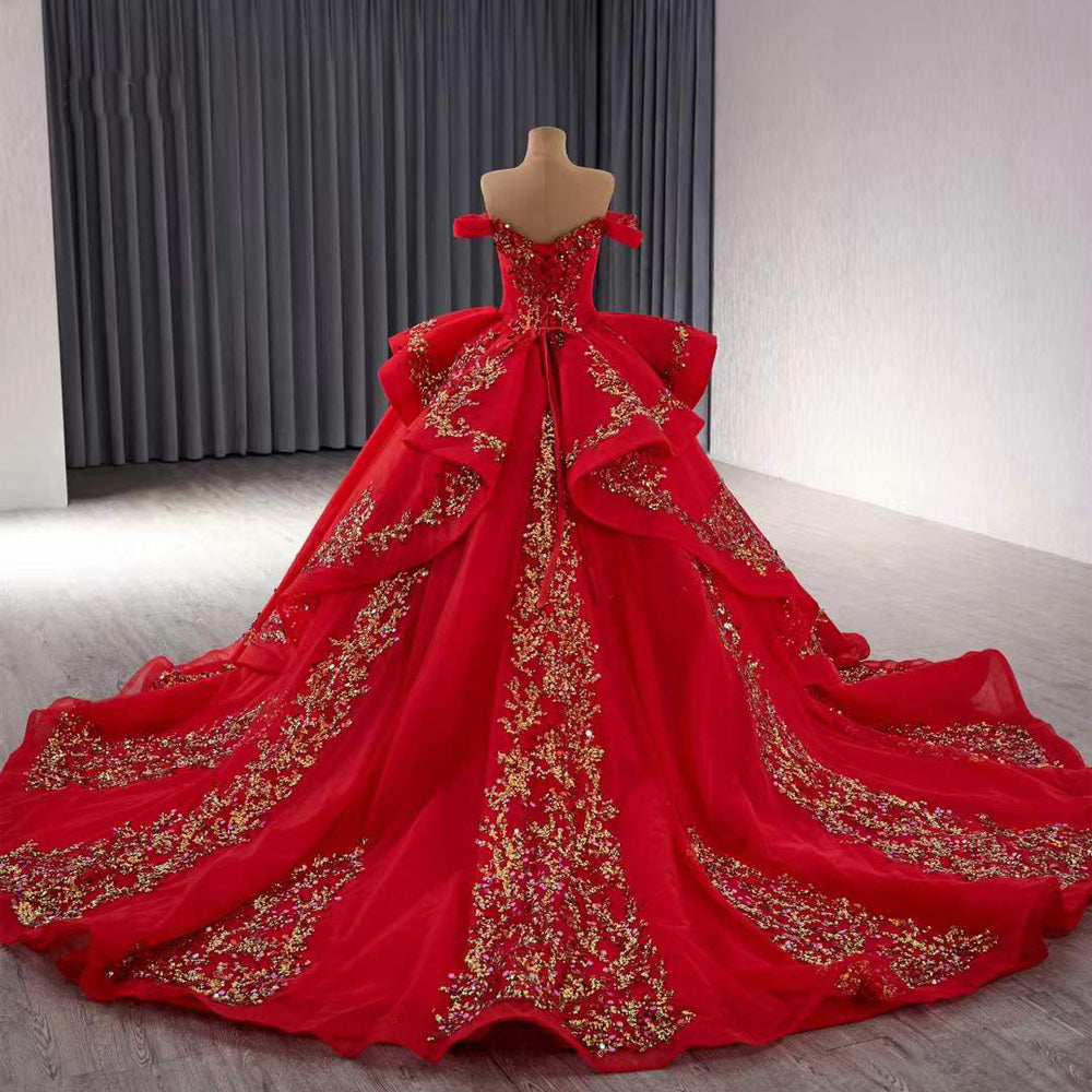TW199 Vestidos Para 15 Quinceanera Off Shoulder Sweetheart Lace Up Back Sequined Red Customized Long Dress For Special Occasions