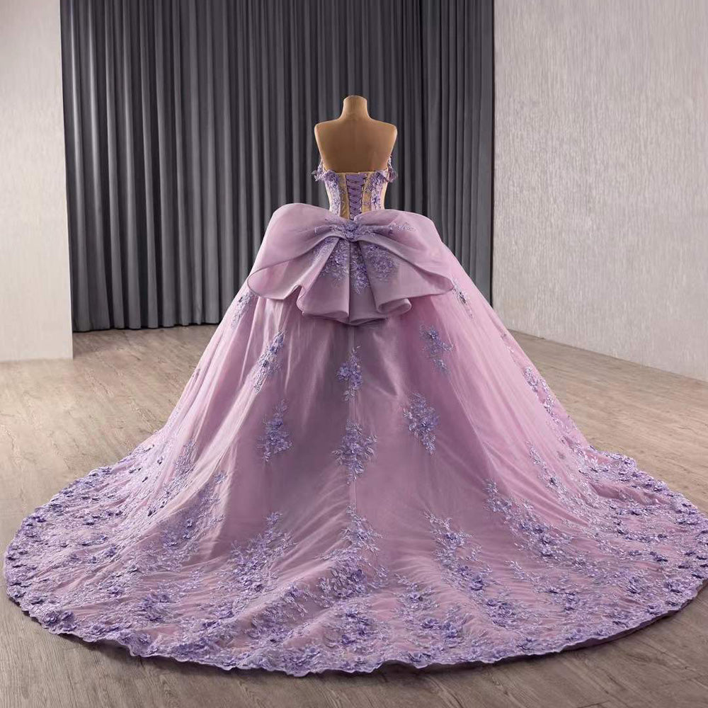TW094 Vestidos De 15 Quinceañeras Sweetheart Appliques Lace Up Back Purple Long Evening Dress For Special Occasions