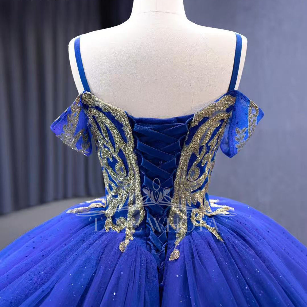 TW293 Vestido Debutante 15 Anos Spaghetti Straps Sweetheart Lace Up Back Sequined Embroidery Customized Blue Long Dress
