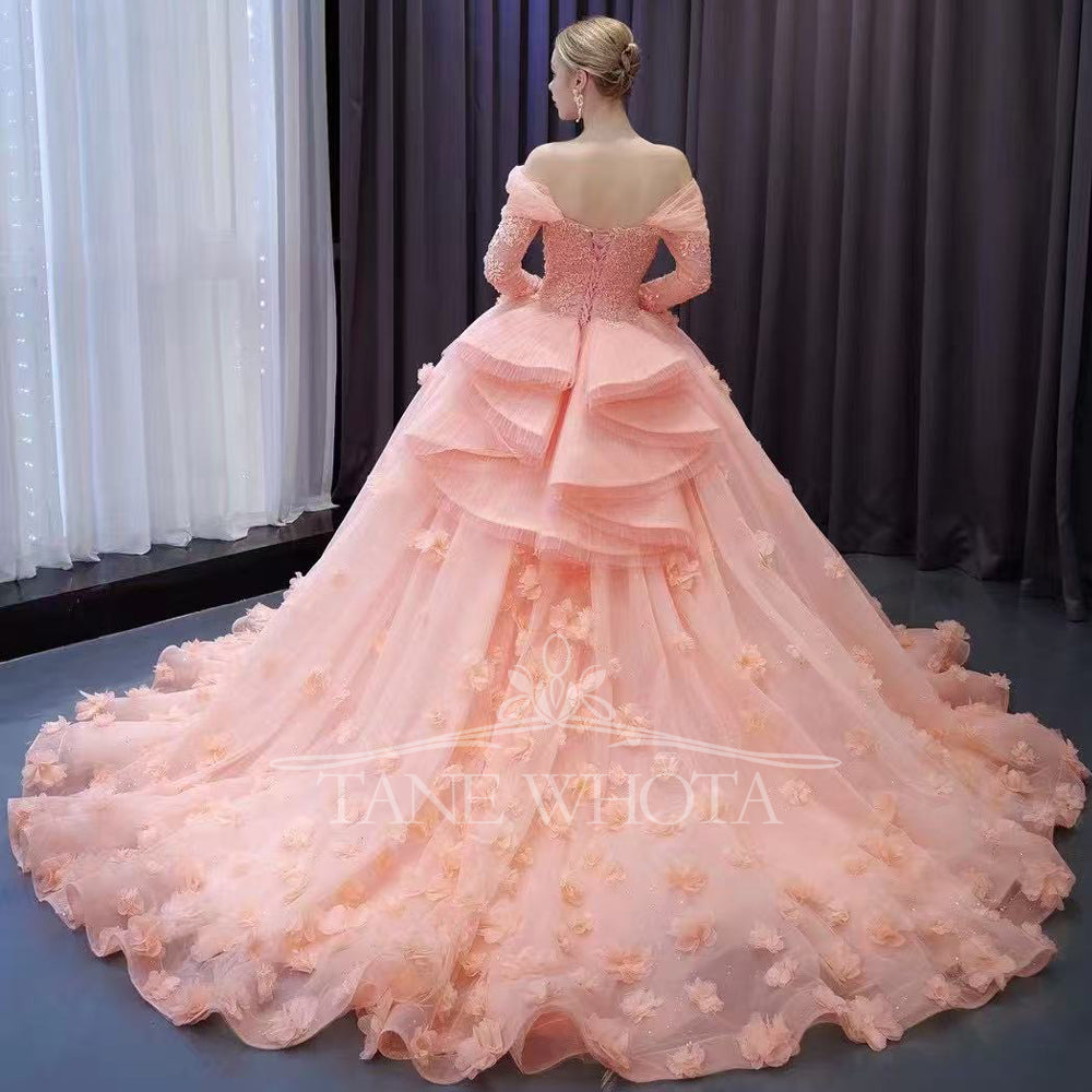 TW291 15 Quinceanera Dress Sweetheart Long Sleeve Lace Up Back Beading Embroidery Appliques Customized Pink Luxury Long Dress