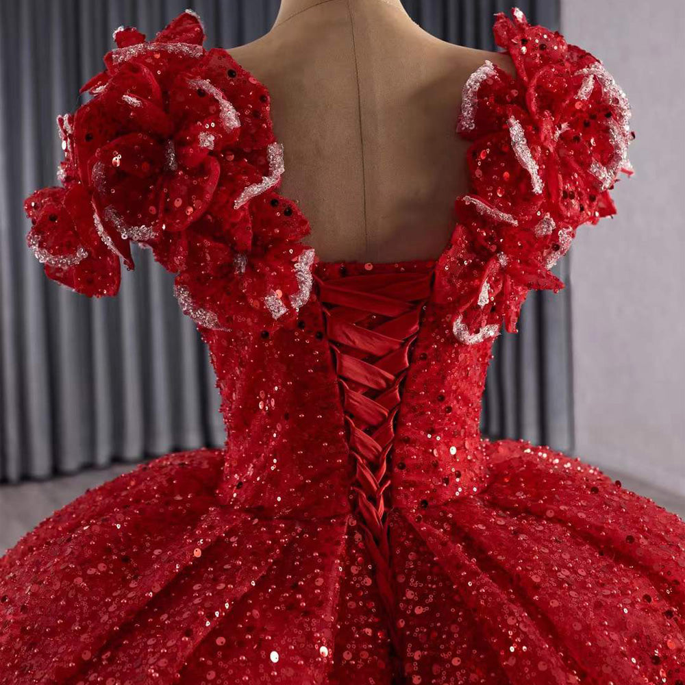 TW181 Vestidos De 15 Quinceañera 2025 Flower Lace Up Back Sequins Beading Red Bow Long Dress For Special Occasions