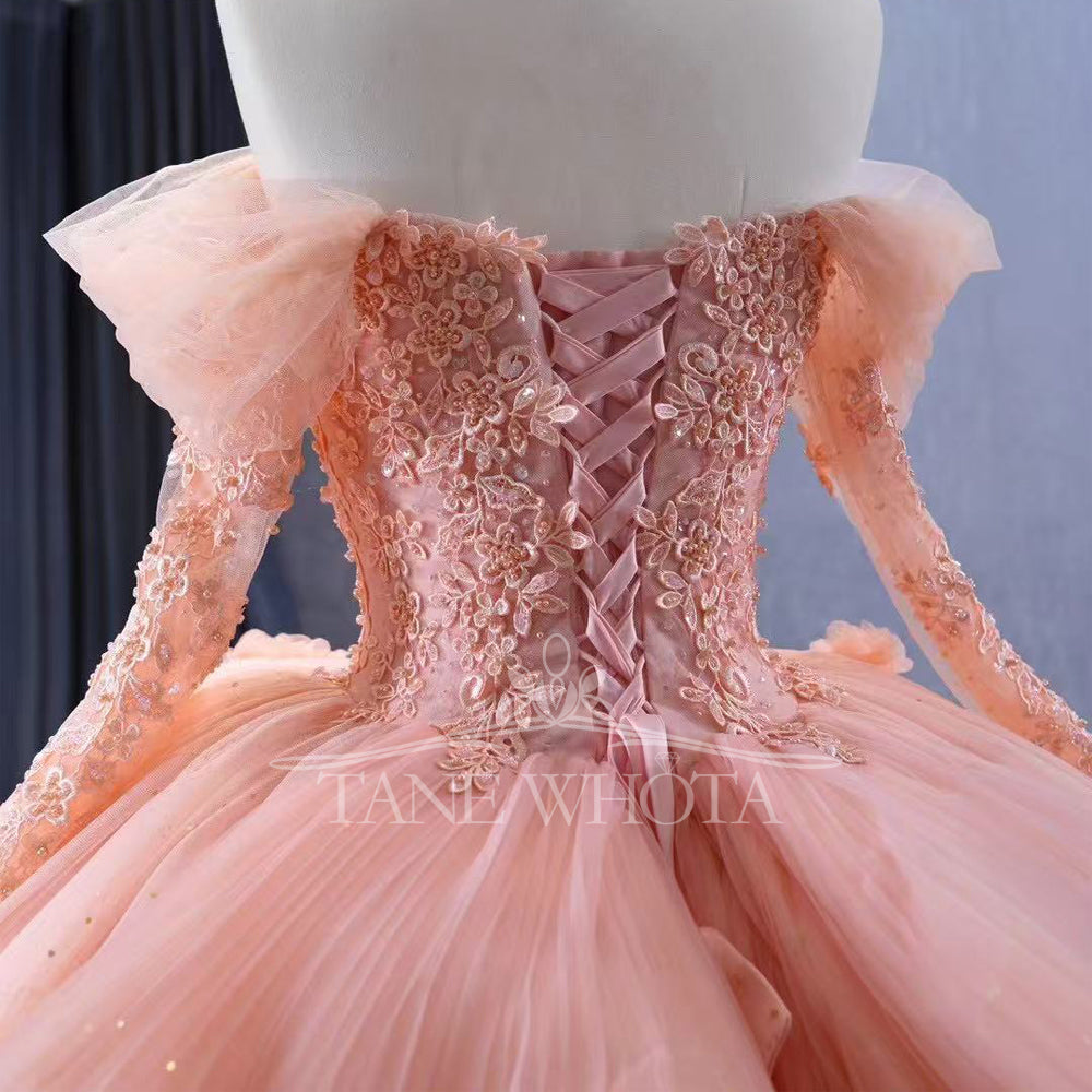 TW291 15 Quinceanera Dress Sweetheart Long Sleeve Lace Up Back Beading Embroidery Appliques Customized Pink Luxury Long Dress