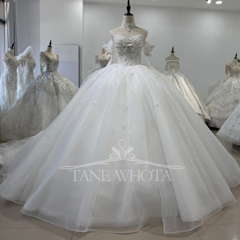 TW453 Luxury 2025 Wedding Dress Sweetheart Detachable Sleeve Lace-Up Back Ball Gown Beading Crystal Customizable