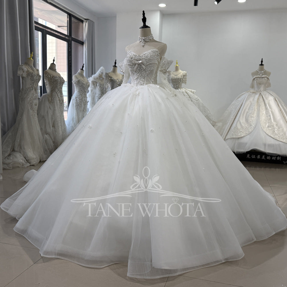 TW453 Luxury 2025 Wedding Dress Sweetheart Detachable Sleeve Lace-Up Back Ball Gown Beading Crystal Customizable