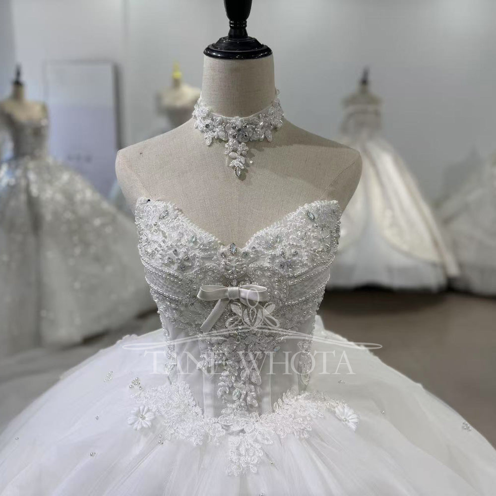 TW453 Luxury 2025 Wedding Dress Sweetheart Detachable Sleeve Lace-Up Back Ball Gown Beading Crystal Customizable