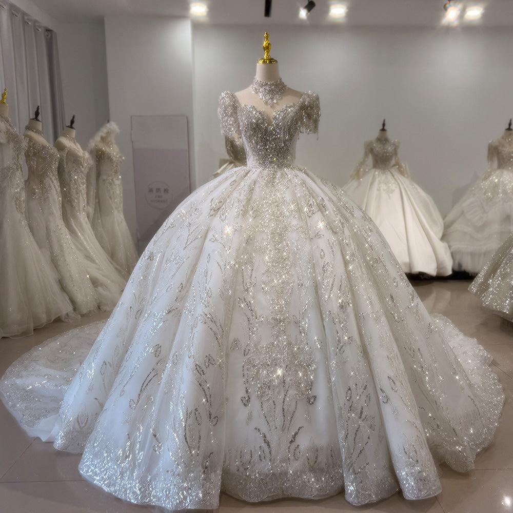 TW015 Trouwjurk Short Sleeve Sweetheart Wedding Dress Lace Up Back Ball Gown Bridal Dress
