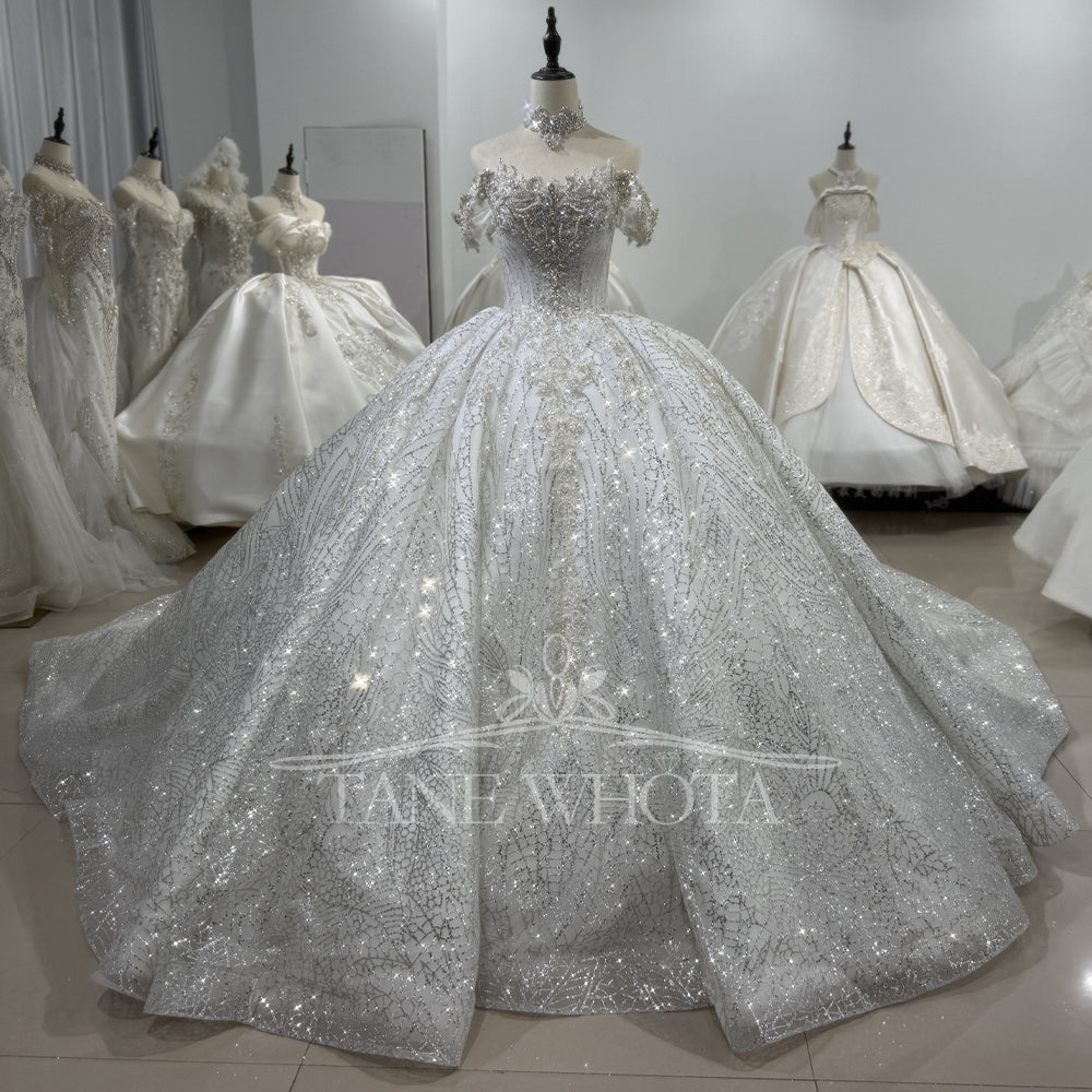 TW304 Vestidos De Novias Boda 2025 De Lujo Sweetheart Off Shoulder Lace Up Back Weeding Dress Sequined Beading Embroidery Bridal Dress