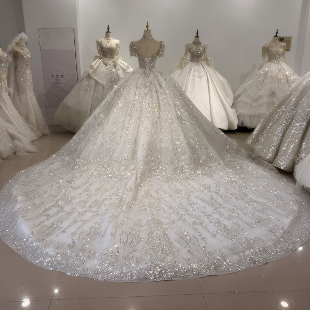 TW015 Trouwjurk Short Sleeve Sweetheart Wedding Dress Lace Up Back Ball Gown Bridal Dress