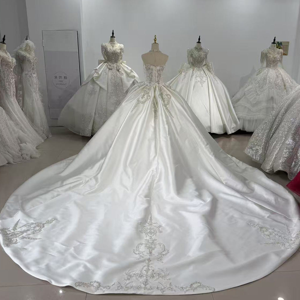 TW013 Brautkleid Sweetheart Sleeveless Lace Up Back Ball Gown Wedding Dress Customized Satin Bride Dress